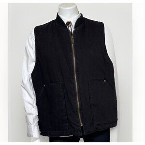 Quilted Canvas Duck Vest Mens XL Black Cowboy Workwear Relaxed Fit Lined Ranch